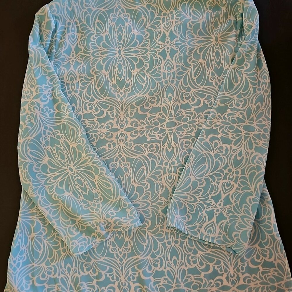 Chico's Blouse Size 0, Top Split neck long sleeves tunic style aqua blue blouse - Picture 6 of 9